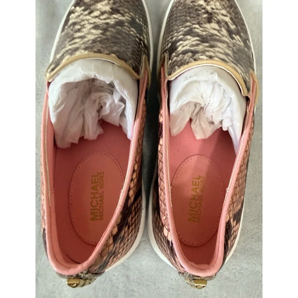 Michael Kors Keaton Studded Leather Sneakers SZ 8 Pink Snakeskin‎ NEW